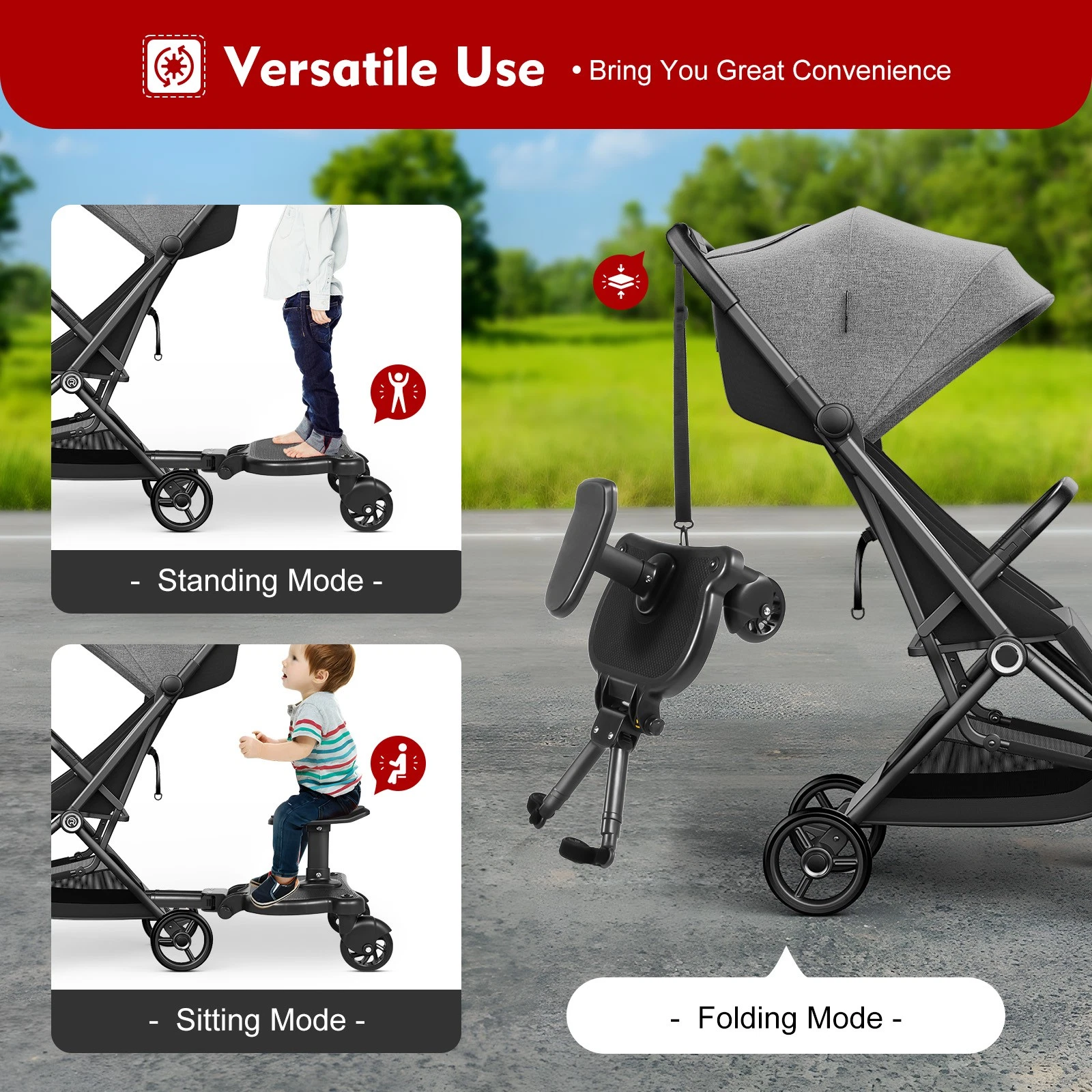 Universal Stroller Board with Removable Seat-2-in-1 Sit & Stand Baby Stroller