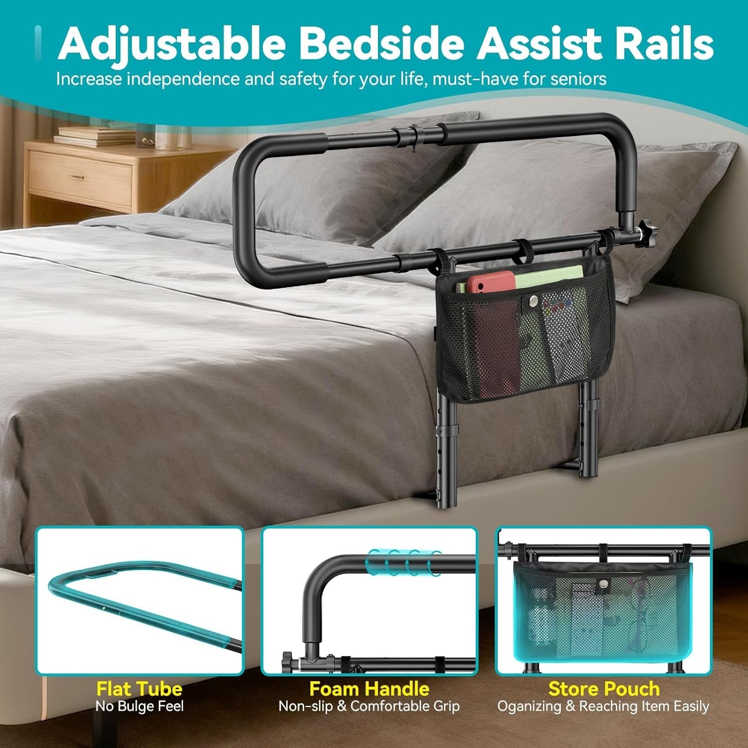 FORTEMOTUS Bed Rails for Elderly Adults Safety - Adjustable Heights & Extendable