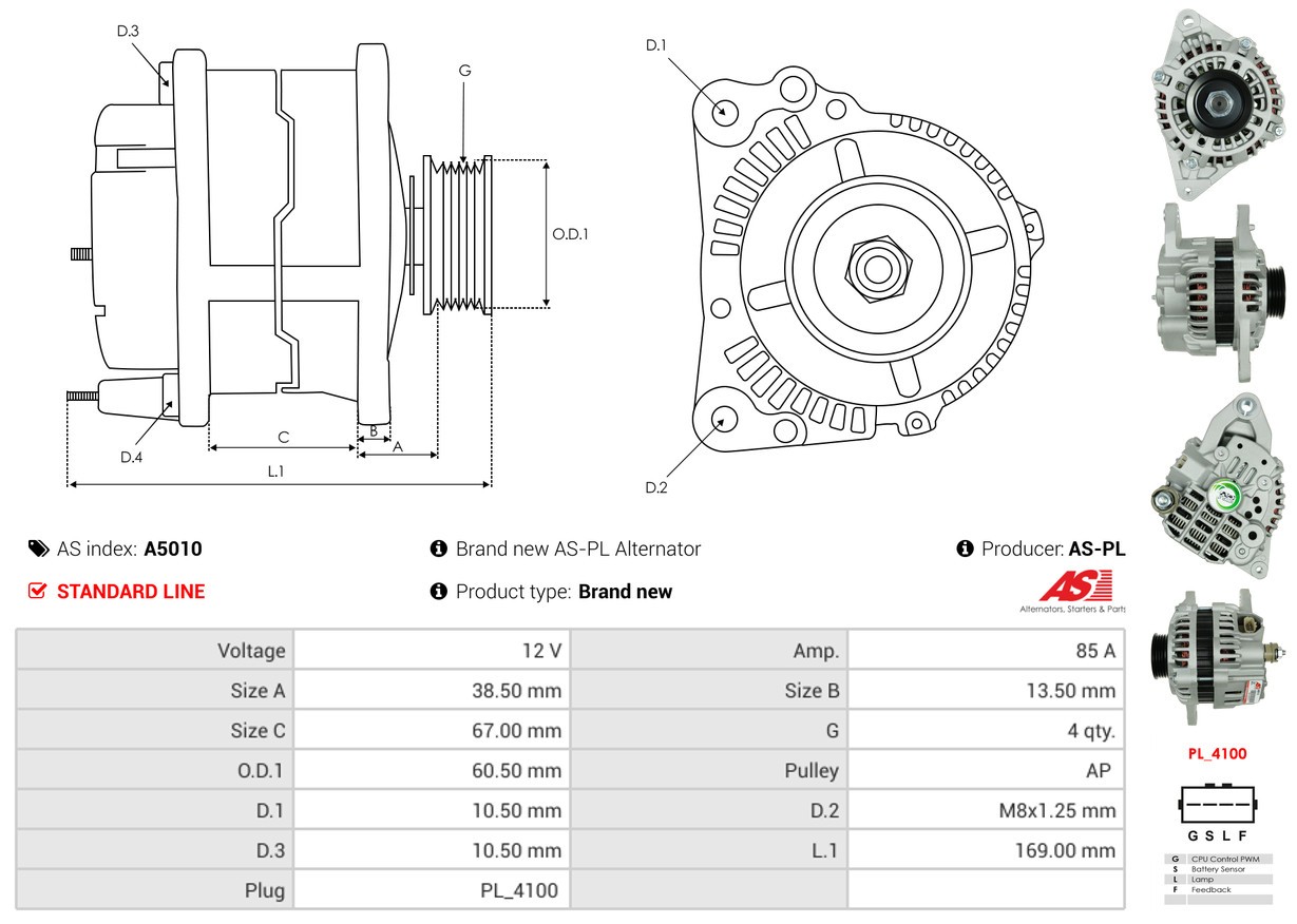 Fits AS ROZRUSZNIKI I ALTERNATORY A5010 BRAND NEW AS-PL ALTERNATOR  ⭐UK Stock⭐