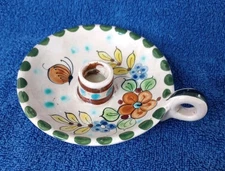 Tonala Mexico Folk Art Pottery Candlestick Candle Holder Floral Signed