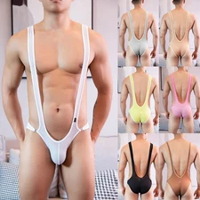 Mens Sexy High Stretch Jumpsuit Backless Bodysuit Club Button Can Be Opened