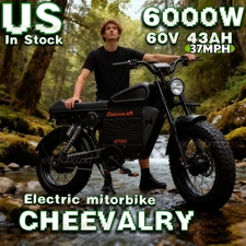 Electric Dirt Bike 20" Fat E-Bike 6000W 60V 43Ah All Terrain E-Motorcycle 37 MPH