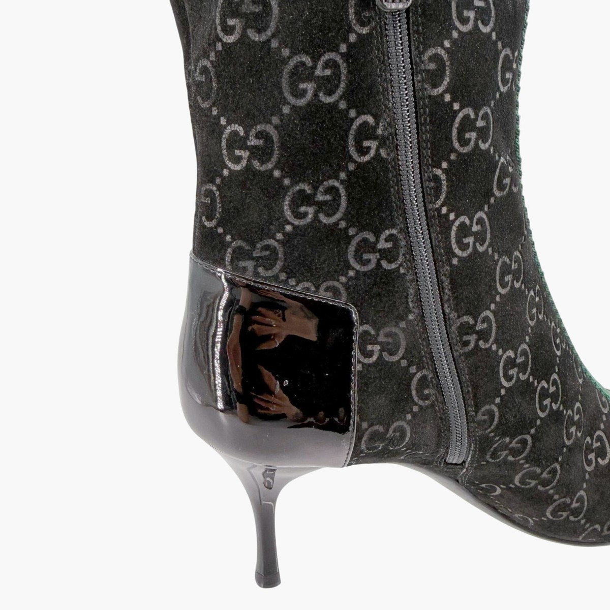 Gucci GG Monogram Suede Web Stripe Ankle Boots Black Size 38 US 8 