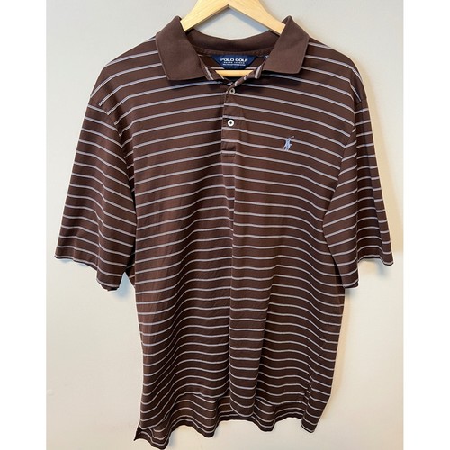 Polo Golf Ralph Lauren Polo Shirt Mens XL Brown Striped Pre-owned Pima Cotton