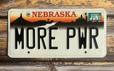 1999 Nebraska Vanity License Plate MORE PWR "MORE POWER"
