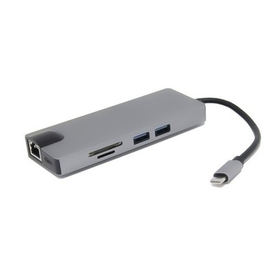 TYPE-C to HDMI 8 in 1, LAN + Type-C + SD Card + USB3.0*2 + HDMI 4K + VGA