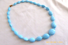 VINTAGE CZECH BLUE SWIRL FLAT GLASS BEADS NECKLACE
