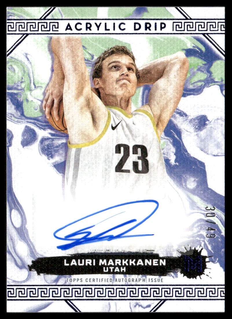 Topps Motif #ADA-LMA Lauri Markkanen Acrylic Drip AutoUltramarine Blue #/49