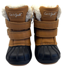 Cat Jack Kids Hook Loop Faux Fur Waterproof Boots Tan Black SZ 5 NWT