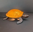 Vintage Tiffany Style Sea Turtle Amber Glass Accent Lamp Bronze Metal Base
