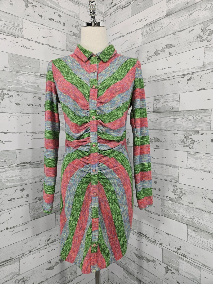 green emerald velvet dress Pink & Green Shirt Dress main image 0