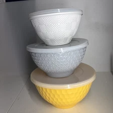 Mainstays 6 Piece Serving Bowl Set.  BPA Free. Yellow Gray White 3 Sizes