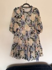 Papaya Floral Tiered Smock Dress - Puff Sleeve Frill Neck Mini - Uk 12 Holiday