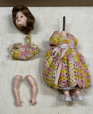 Vintage Handmade Folk Art Doll PMA Crochet Dress Doll Parts Primitive Oddity