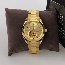 New Bulova Surveyor Men's Automatic Watch Gold Dial Stainless Steel 39 mm 97A182