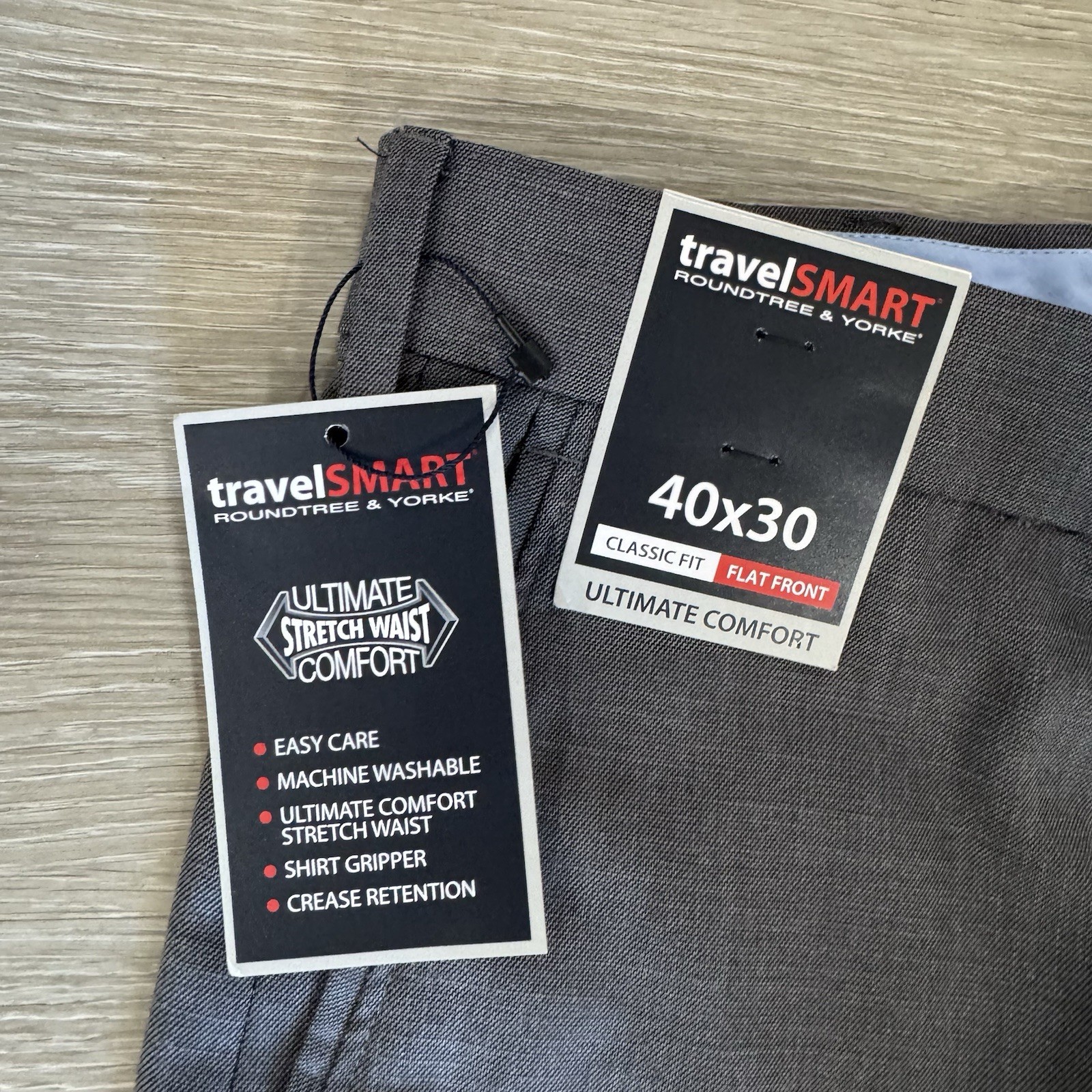 NWT Roundtree Yorke Travel Smart Ultimate Stretch Classic Flat Front Pants 40x30