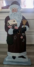 Vtg HandPainted Wood Santa Claus Standing Cutout Figurine Folk Art Christmas 21"