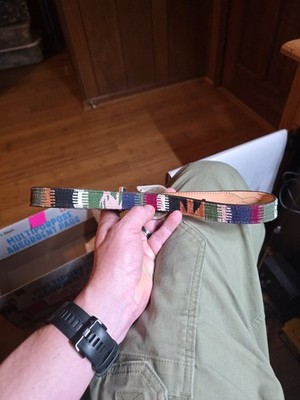 Vintage Leather Belt Circle Y Woven Colorful Women's Sz. 28 Western Cowgirl USA