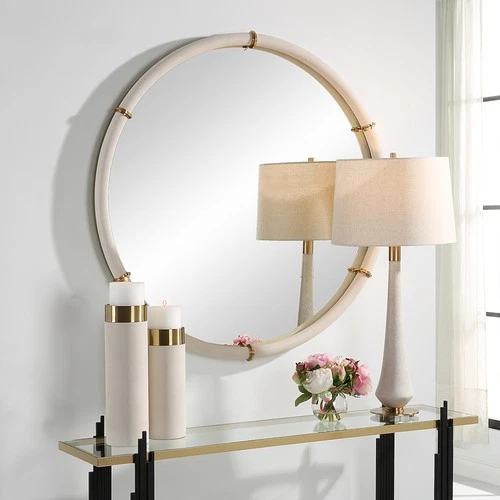 Uttermost 09950 Cyprus 43" Diameter Circular Flat Accent Mirror - White - Picture 4 of 6