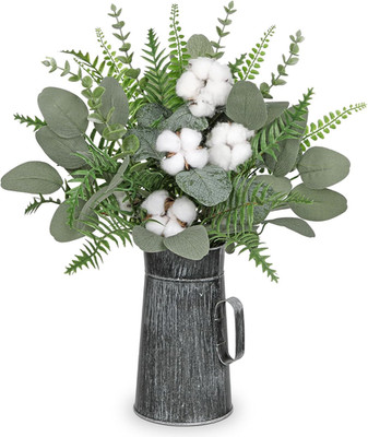 Artificial Eucalyptus Plant in Rustic Metal Vase 18'' Fake Plants Eucalyptus Leav