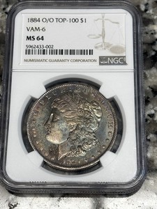 1884-O/O Morgan Silver Dollar  Toner NGC MS64 VAM-6 Top 100 Repunched Mintmark