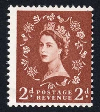 Dollis Hill 2d Red-brown wmk S/ways to right No Phosphor U/M