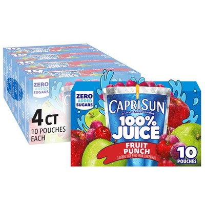 Capri Sun 100% Juice Fruit Punch Naturally Flavored 60 Fl Oz (Pack of 4), Red 