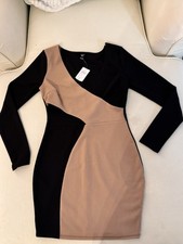 NWT, Windsor Women’s Black Tan Wrap V-Neck Long sleeve Mini Dress Size Medium 