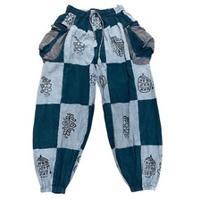 Kirat Patchwork Harem Pants Teal Gray OS Cotton Boho Festival Travel Hippie