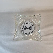 Chevorlet Corvette Glass Sqaure Ashtray Advertisment — 6" Clear Thick Glass