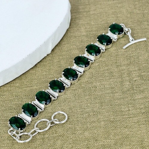 Genuine Green Emerald Bracelet in 925 Sterling Silver – Elegant May Birthstone,, - Picture 3 of 6
