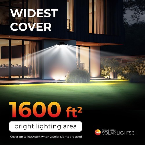 WHOLE GOODS Solar Outdoor Lights 3H 216 LED 2200LM 355° Rotation Cover 800 sq ft - Picture 5 of 5