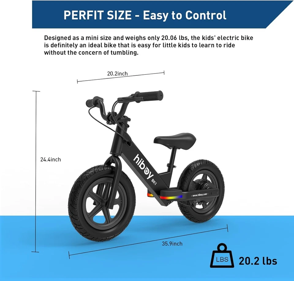 Hiboy BK1 Electric Balance Bike for Kids Adjustable Seat 21.6V/2.6Ah Battery - Image 2 of 4