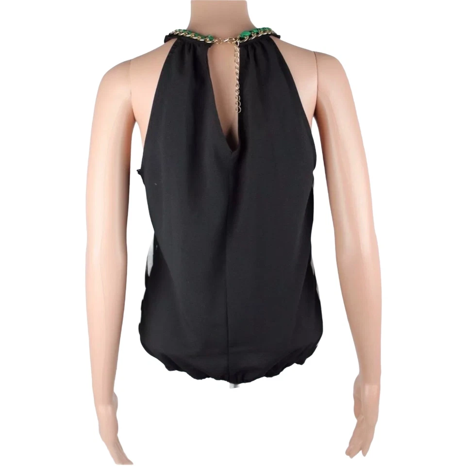 XOXO 女式上衣无袖金色链条上衣条纹 S 码 — 第 2/4 张图片