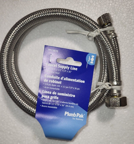 Lot of 4 Plumb Pak 3/8 Comp x 1/2 x 36 L FIP Braided Steel Faucet Supply Lines