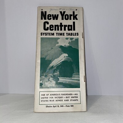 1945 New York Central Railroad Time Table June 17th 1945 Before End of WWII