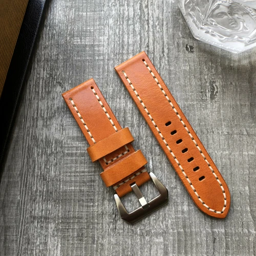 Thick Orange Leather Watch Strap Band For Panerai Pam Watches 22mm 24mm 26mm lug