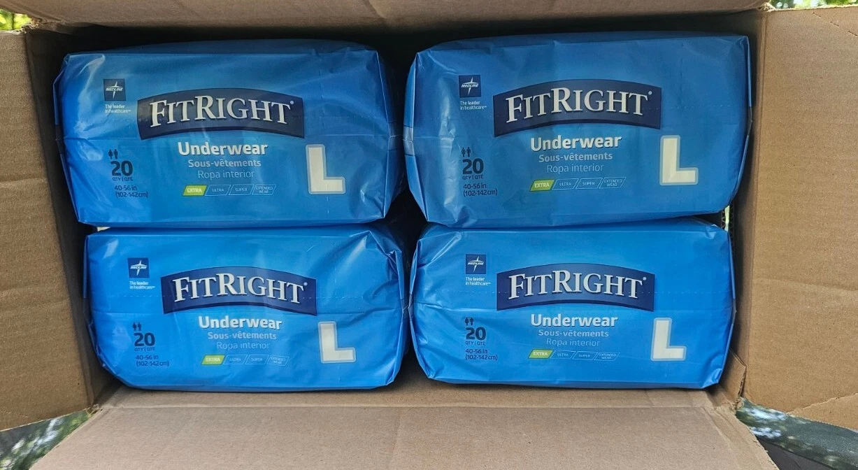 Fitright Adult Pull-Up Underwear Disposable Diapers Size Large Unisex 4 Pk Of 20