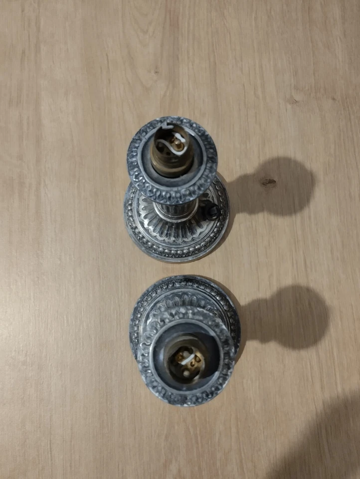 Pied de lampe de chevet Style Louis XVI - Laiton et Métal Argenté- H 16 cm - Photo 3/4