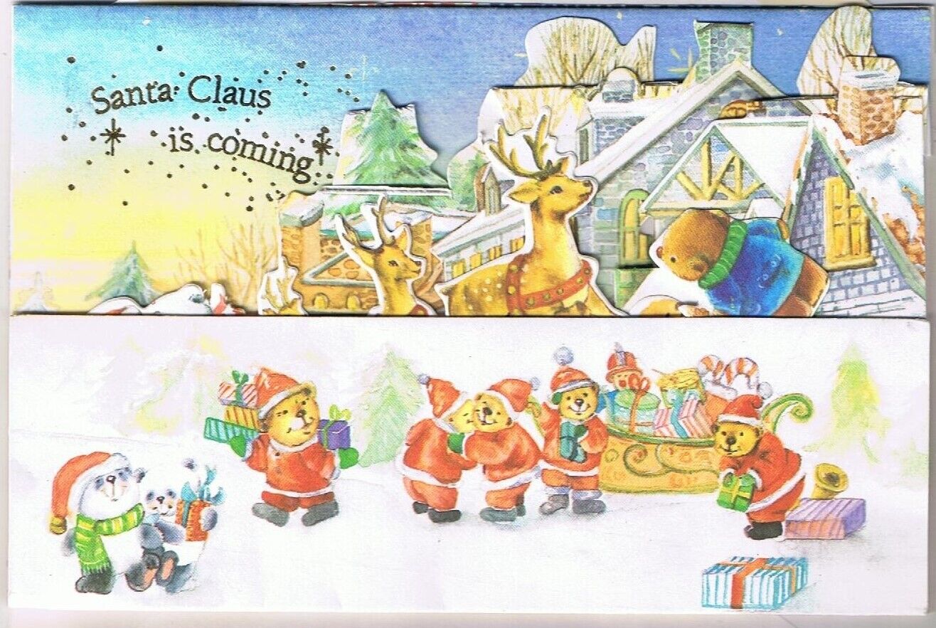 Fold Out Pop Up Christmas Card Santa Claus Is Coming To Town w/ Envelope