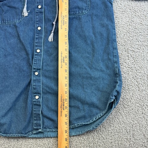 Vintage Anchor Blue Denim Shirt Mens Medium Blue Pearl Snap Hooded Y2K Rare - Picture 8 of 12