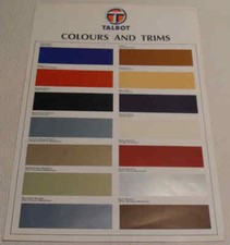 Talbot Colours and Trims January 1980 Sales Brochure Sheet
