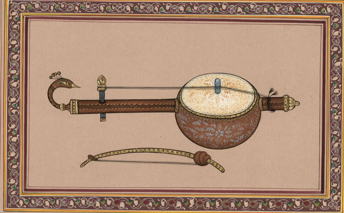 Painting Of Traditional Musical Instrument Veena For Wall Decor
