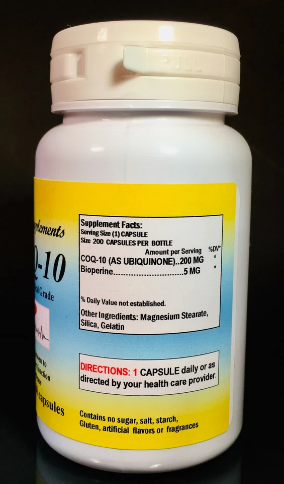 Coq-10 q10, ubiquinona 200mg, coenzima, antienvejecimiento. Hecho en EE. UU. - 30 cápsulas Foto 2 de 2