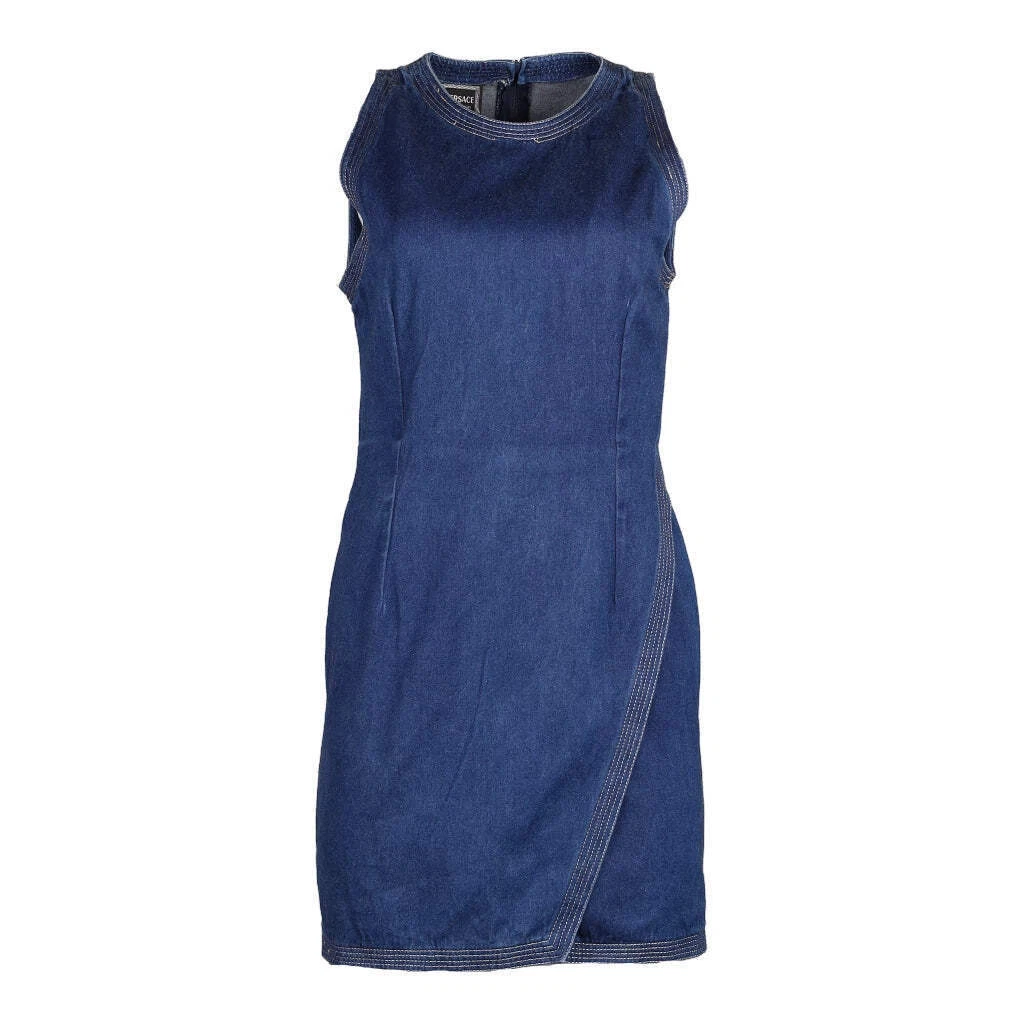 Versace Jeans Couture Mini Abito Denim Piccolo Cotone Blu