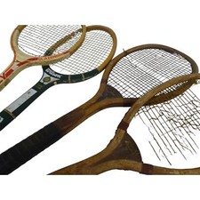 Lot 4 Vintage Wooden Tennis Racquets Columbia Wilson Spalding Lakeside Slazenger