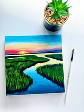 Landschaft Acrylmalerei - ungerahmt Realismus Feld Original Bildende Kunst auf Leinwand