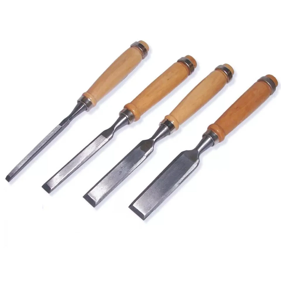 4-tlg Stechbeitel Eisen Satz Set Holzmeißel 6 / 12 / 18 / 24 mm Holzgriff (NEU) - Bild 2 von 3