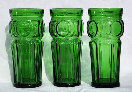 3 Vintage Wheaton Smaragdgrün Glas Bullseye 16 Unzen Becher 6 3/4" hoch - Bild 2 von 5