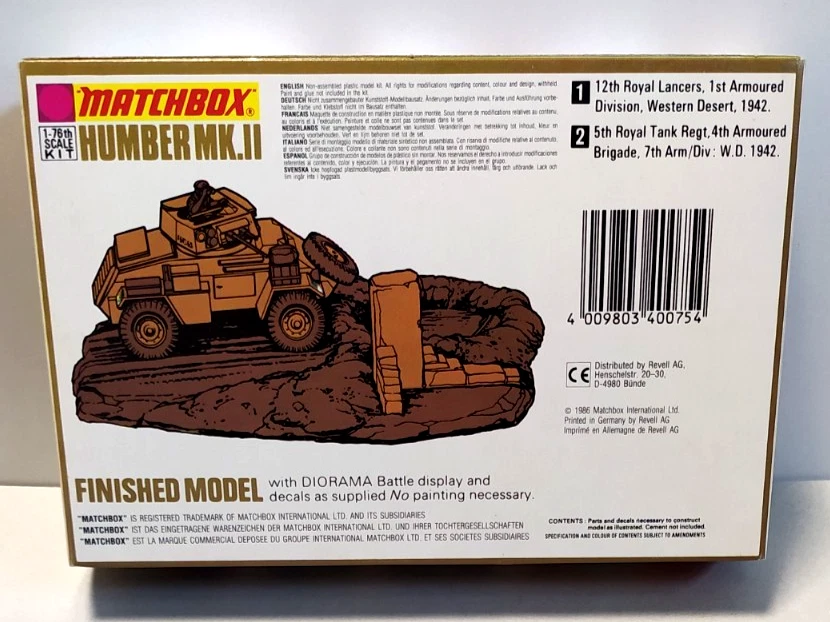 MATCHBOX  USATO 1:76 KIT MEZZO MILITARE HUMBER MK.II  WITH DIORAMA   40075 - Immagine 2 di 4